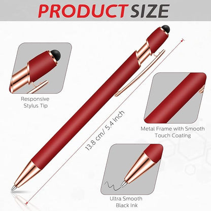 Tenare 12 Pieces 2 in 1 Stylus Metal Ballpoint Pen with Stylus Tip, 1.0 mm Black Ink Ballpoint Pen for Touch Screens(Wine Red and Rose Gold)