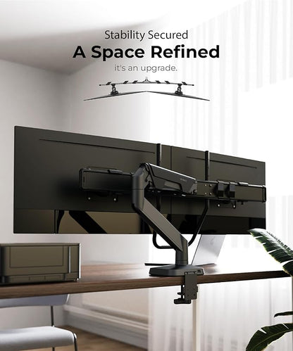 Dual Monitor Arm Desk Mount with Gas Spring & USB Charging, Fits 17–32” inches Screens up to 33 lbs, VESA 75x75/100x100, Crossbar Handle for Easy Adjustment, Black, Dual