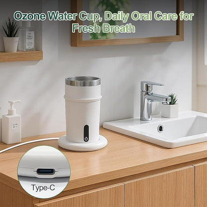 Portable O3Water Generator Cup Dispenser, Multi-Purpose O3 for Oral Care & Fruit Cleaning, Rechargeable Hydrogen Water Purifier and Mouthwash Cup for Teeth Brushing & Bathroom and Kitchen Use