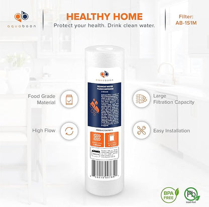 Aquaboon 1 Micron Whole House Sediment Filter 10 x 2.5 for RO & Well Water Filters Replacement Cartridges Compatible with AP110, WHKF-GD05, 25 Pack