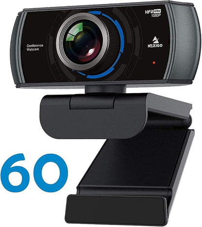 NexiGo N980P 1080P 60FPS Webcam with Microphone, HD USB Computer Camera, Built-in Dual Noise Reduction Mics, 120 Degrees Wide-Angle for Zoom/Skype/FaceTime/Teams, PC Mac Desktop (Renewed)