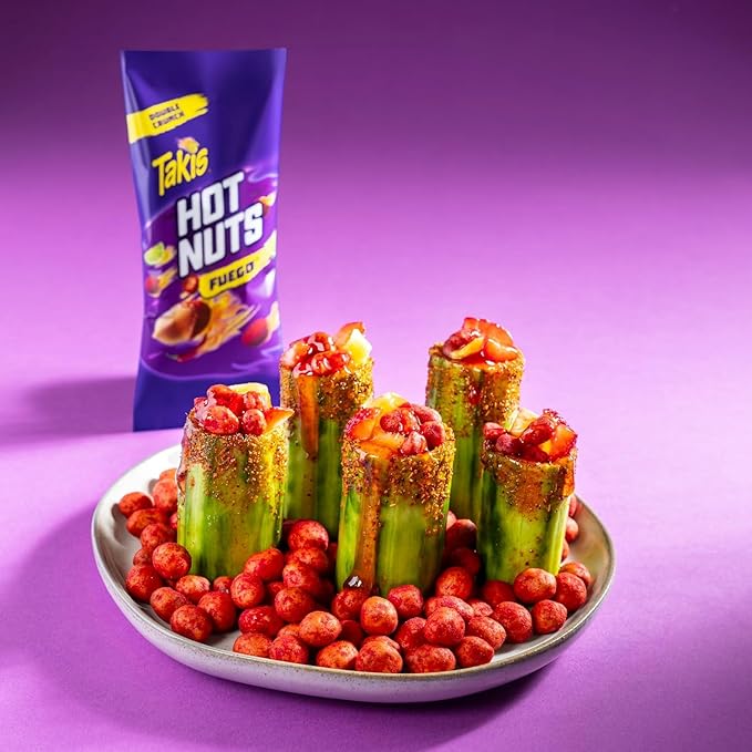 Takis Fuego Hot Nuts 15.02 oz Sharing Size Resealable Bag, Hot Chili Pepper & Lime Flavored Extreme Spicy Double-Crunch Peanuts