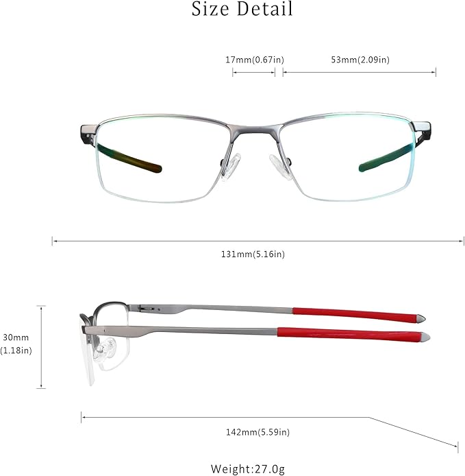 LifeArt Blue Light Blocking Glasses, Anti Eyestrain, Computer Reading Glasses, Gaming Glasses, TV Glasses for Women Men, Stylish Unisex Alloy Square Frame (Silver Red, +2.50 Magnification)