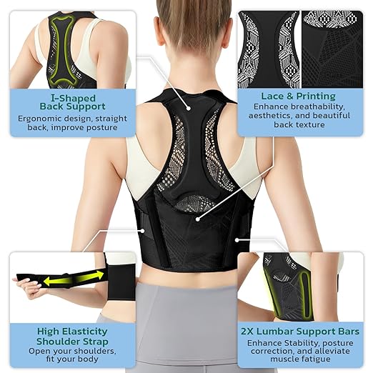 Posture Corrector for Women - Lightweight and Breathable Back Brace for Pain Relief, Rounded Shoulders and Hunchback, Compact & Portable with Fashionable Design, Invisible Under Clothes Black XL