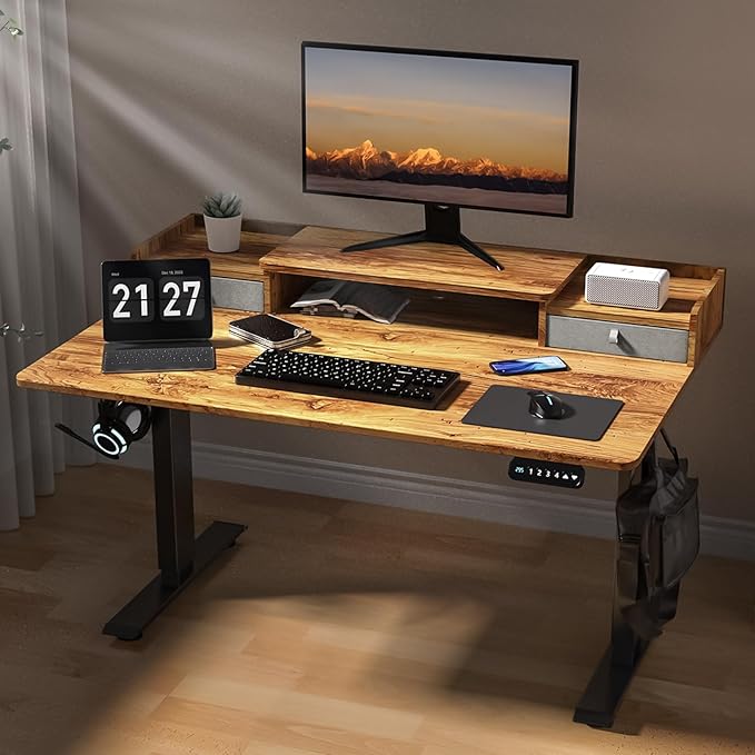 48 x 30 Inch Standing Desk with 2 Drawers, Adjustable Height Widened Stand Up Desk with Storage, Sit to Stand Ergonomic Workstation for Home Office, Light Rustic