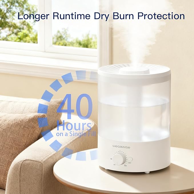 MEGAWISE 3.5L Cool Mist Humidifier with Top Refill, Large Capacity of 3.5L, Easy Safe and Convenient for Home + 7 Night light Colors