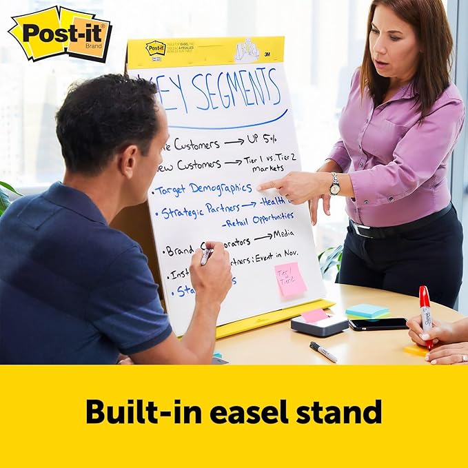Post-it Super Sticky Portable Tabletop Easel Pad w/Dry Erase Panel, Great for Virtual Teachers and Students, 20x23 Inches, 20 Sheets/Pad, 2 Pads, Built-in Stand (563DE VAD 2PK), White