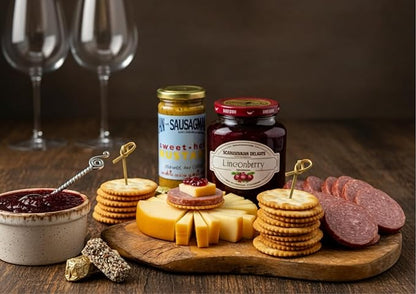 Dan the Sausageman Signature Gift (Nordic Fusion) Gift Basket – Gourmet Snacks with Summer Sausage, Cheese, Crackers, Lingonberry Sauce – Holiday, Thank You, Mother’s Day, Meat and Cheese, Snack Box