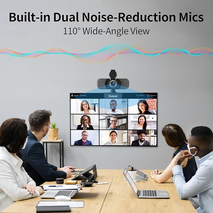 Full HD 1080P Webcam with Microphone, Noise-Canceling, Privacy Cover, Wide-Angle Lens, Auto Light Correction, Plug & Play USB Web Camera for Laptop, Desktop, PC, Mac, Zoom, Skype – Pro Series
