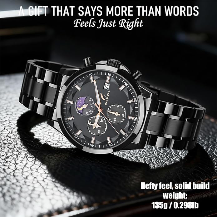 Distinctive Mens Analog Chronograph Watches with Auto Date & Multi Subdials, Fashion Casual Sport Quartz Wrist Watches with Luminous, 3ATM Waterproof, Valentines Day Gifts for Him, Boyfriend, Husband, Dad