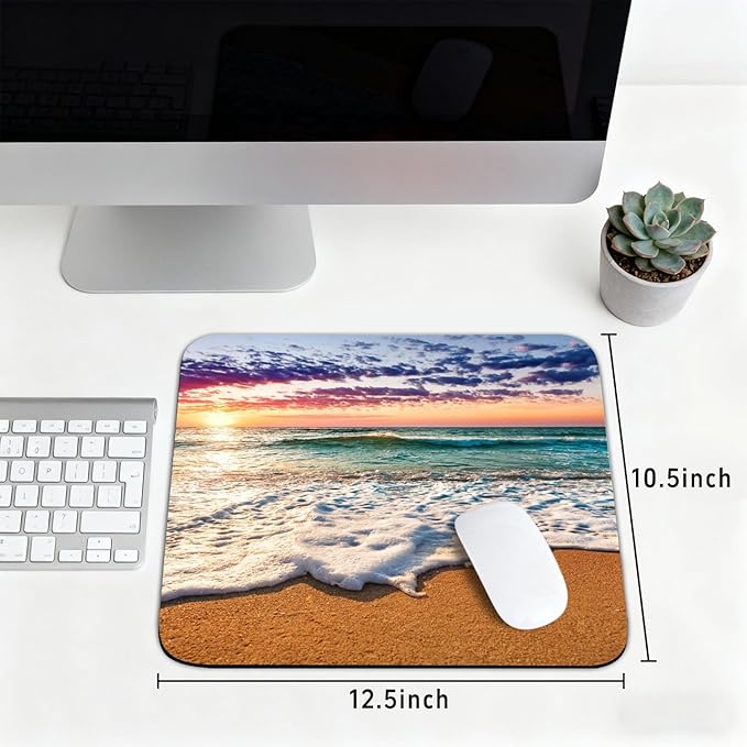 Beach Patterns Desk Mat, Large Gaming Mouse Pad Non-Slip Rubber Base with Stitched Edges, Waterproof Protection for PC Laptop Home Office Desk Decor (12.5x10.5in)