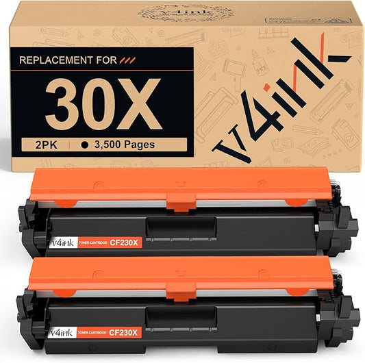 v4ink Compatible 30X CF230X Toner Cartridge Replacement for HP 30A 30X CF230X Toner Cartridge Black Ink for use in HP Pro M203dw M203d M203dn M203 MFP M227fdw M227fdn M227sdn M227 Printer, 2 Pack