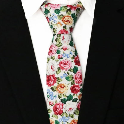 Cotton Floral Ties for Men 2.76" Men's Skinny Tie Linen Flower Printed Neck Tie for Wedding Dating Party