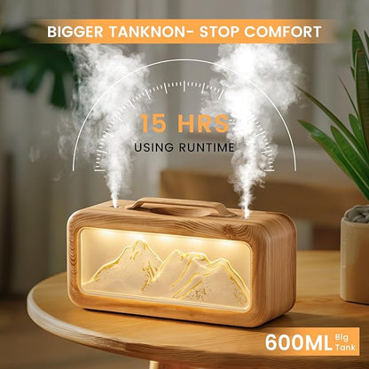 HEEYCEM Humidifiers for Bedroom, 600ml Cool Mist Humidifier with Night Light, 23dB Quiet Operation, Mini Baby Humidifier,for Bedroom, Nursery, Office, Plants(Wood Grain）