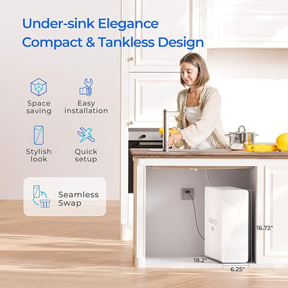 Waterdrop X12-Alkaline Mineral pH+ Reverse Osmosis System, NSF/ANSI 42&58&372 Certified, 1200 GPD RO Water Filter, 11-Stage Filtration Tankless RO System, 3:1 Pure to Drain, UnderSink, BPA Free