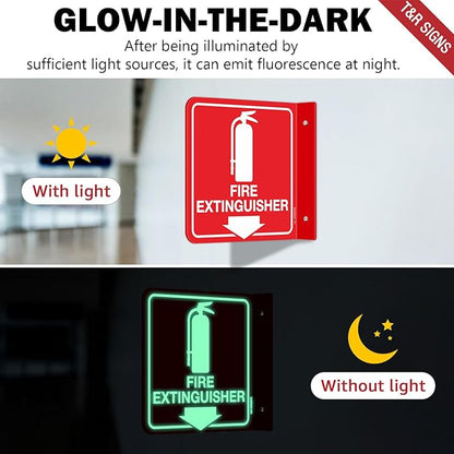 T&R Fire Extinguisher Sign, Fire Extinguisher with Down Arrow - 4 Pack - 6 x 6 Inches Glow-In-The-Dark Acrylic, 2 pre-drilled holes, Includes Matching Screws, Use for Home Office/Business