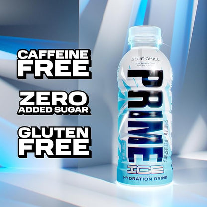 PRIME Hydration ICE BLUE CHILL, Sports Drinks, Electrolyte Enhanced for Ultimate Hydration, 250mg BCAAs, B Vitamins, Antioxidants, Low Sugar, 16.9 Fl Oz, 12 Pack