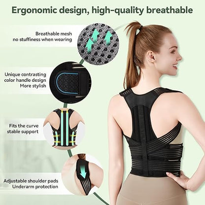 Back Brace Posture Corrector for Women and Men, 4-Point Back Support System for Upper/Lower Back Pain Relief, Scoliosis & Hunchback Correction, Adjustable & Breathable Shoulder Straightener, Medium