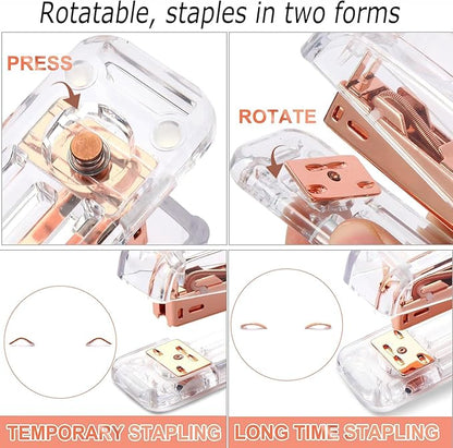 Desk Organizers and Accessories 7Pcs Set with 360-Degree Rotating Pen Holder, Acrylic Stapler, Tape Holder, Staple Remover, Binder/Paper Clips Kit, Scissor and 1 Box of Staples