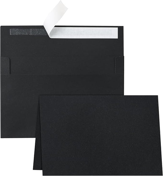 100 Packs Blank Black Note Cards and Envelopes 4 x 6 Heavyweight Folded Cardstock and A4 Envelopes Printable Self Seal for Birthday, Thank You Cards, Wedding Invitations, Baby Showers