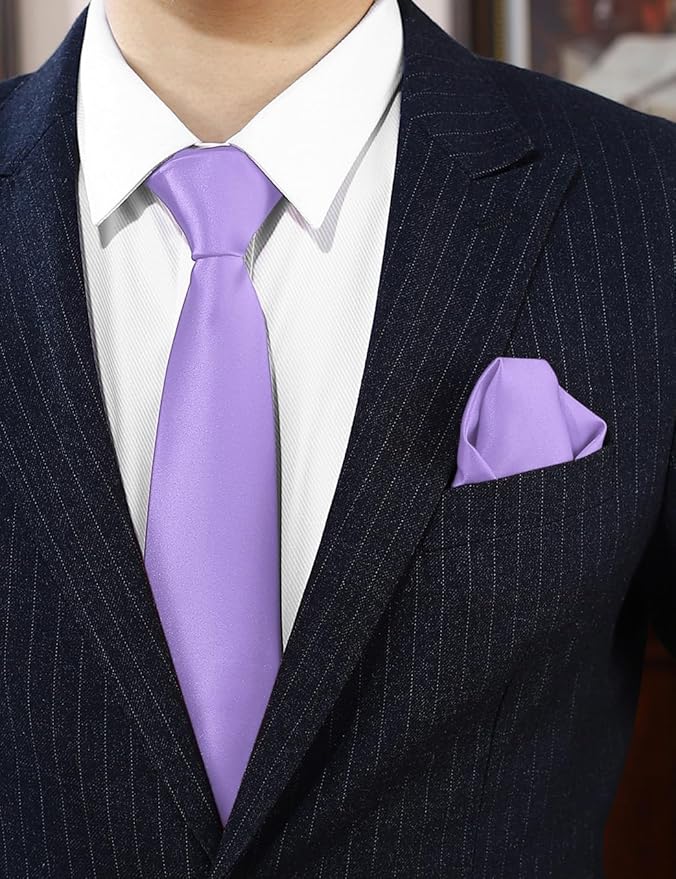 PenSee Men's Tie Set Solid Pure Color 3.15" (8CM) Classic Formal Plain Necktie and Pocket Square Set For Men