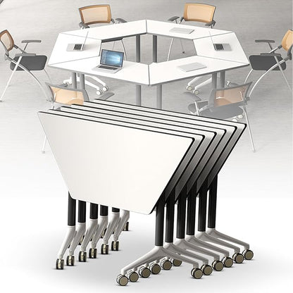 Conference Room Table, Folding Conference Table with Flip-Top Design, Mobile Seminars Dynamic Meetings Training Tables for Offices, Classrooms, and Meeting Room (10, 1915-T, 47.2)