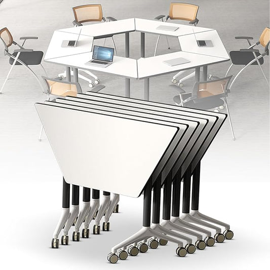 Conference Room Table, Folding Conference Table with Flip-Top Design, Mobile Seminars Dynamic Meetings Training Tables for Offices, Classrooms, and Meeting Room (10, 1915-T, 47.2)