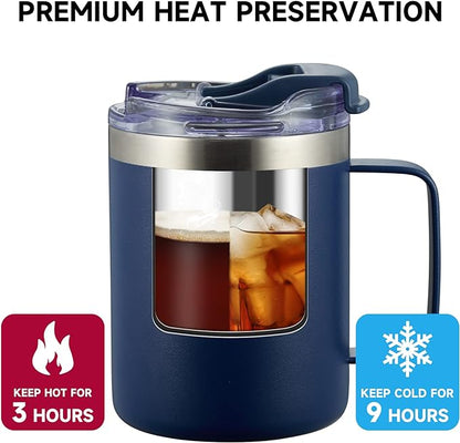 ALOUFEA 12oz Insulated Coffee Mug Cup with Handle, Stainless Steel Travel Coffee Mug with Flip Lid, Double Wall Vacuum Coffee Tumbler,Raspberry Vibes