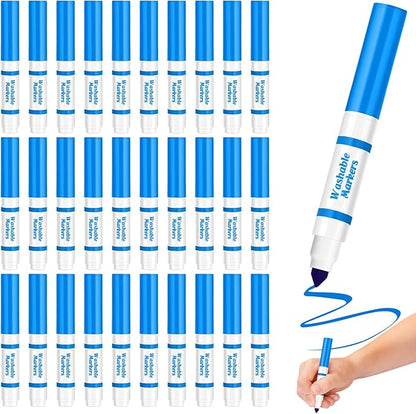 Janlaugh 30 Pcs Mini Washable Markers Bulk Broad Line Conical Tip Washable Mark Pen Set Short Coloring Paint Pen for Art Projects Teacher Party Favors Classroom(Blue)