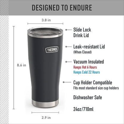 THERMOS ICON SERIES Stainless Steel Cold Tumbler with Slide Lock, 24 Ounce, Granite