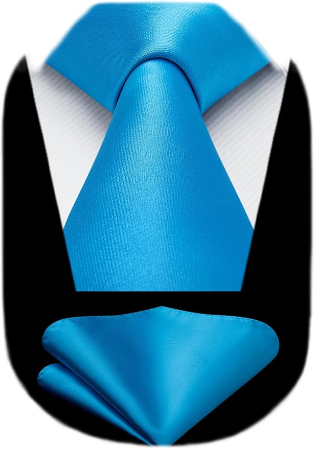 HISDERN Mens Solid Color Ties Formal Satin Necktie and Pocket Square Set Classic Wedding Business Tie & Handkerchief