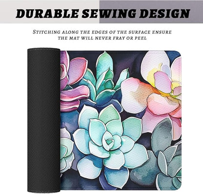 Succulent Plants Desk Pad Mouse Pad Colorful Floral Botanical Art Extended Gaming Mouse Pad Mat with Stitched Edge Non-Slip Base Big Mousepad 31.5"x11.8"