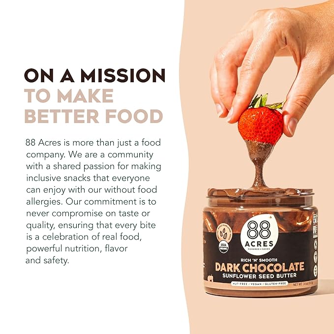 88 Acres Organic Sunflower Seed Butter | Dark Chocolate | Keto-Friendly, Vegan, Gluten Free, Dairy Free, Nut-Free Seed Butter Spread | 14 oz | 2 Pack