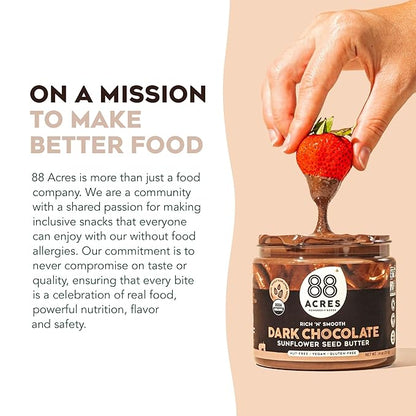88 Acres Organic Sunflower Seed Butter | Dark Chocolate | Keto-Friendly, Vegan, Gluten Free, Dairy Free, Nut-Free Seed Butter Spread | 14 oz | 2 Pack