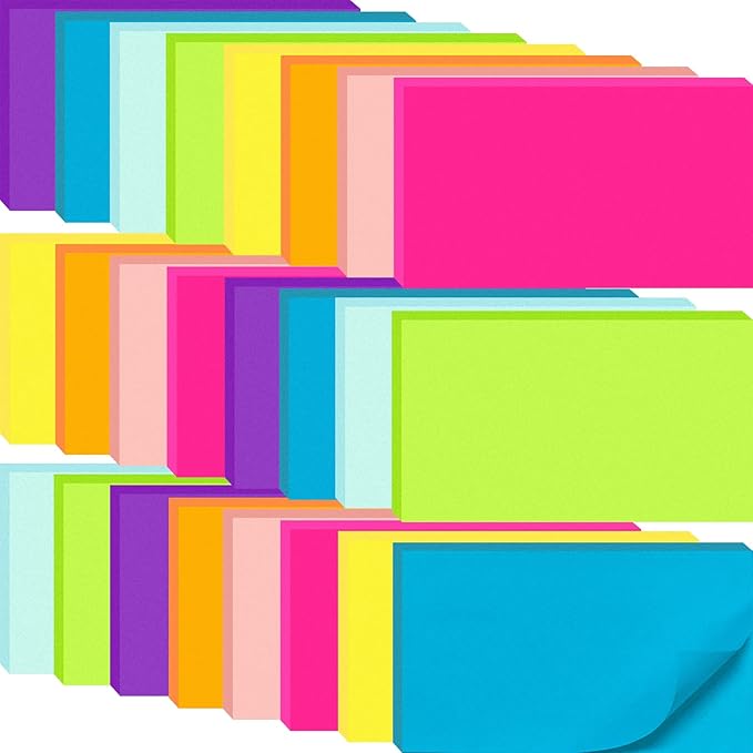 24 Pack 1200 Sheets Sticky Notes 3x5 Bright Color Self-Stick Notes Pads 50 Sheets/Pad, 8 Colors
