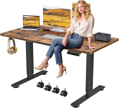 Himimi Electric Standing Desk Adjustable Height,70 x 27 inch Sit Stand up Adjustable Desk with Memory Presets,Portable Computer Desk for Gaming/Working,Free Hook, Lockable Wheels,Mouse Pad,Brown