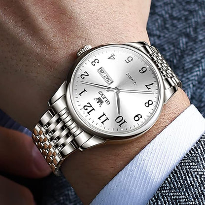 OLEVS Mens Watch Stainless Steel Analog Quartz Watches for Men Day Date Easy Read Diamond Waterproof Dress Luxury Classic Casual Big Face Blue/Black/Gold/Silver Roman Arabic Numerals Men's Wrist Watch