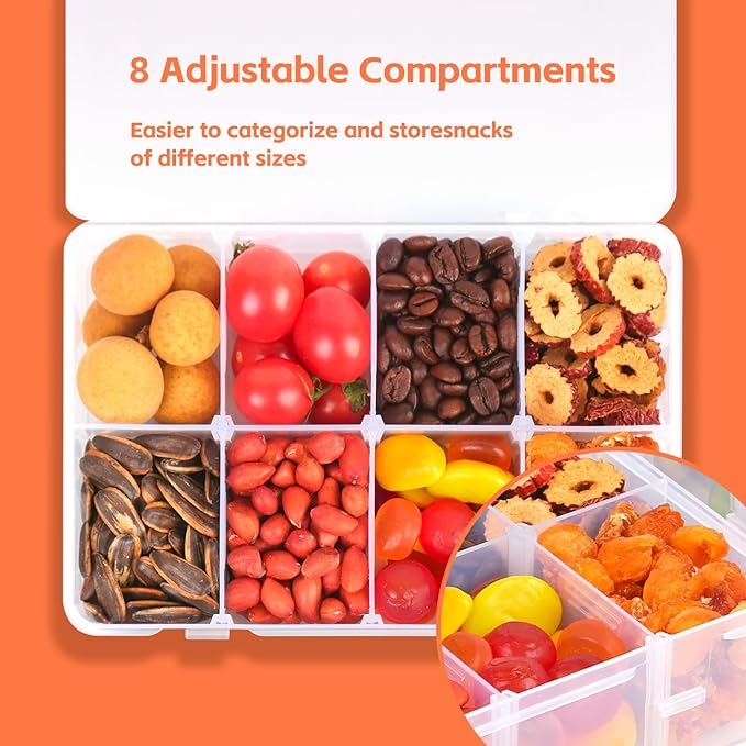 AQSXO 4 Pcs Snack Box Container for Kids, 8 Compartments Snack Containers Reusable Meal Prep Lunch Containers.