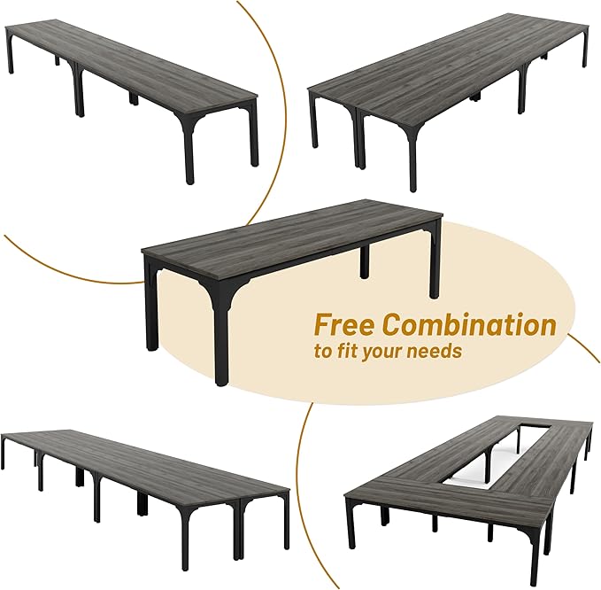 13FT Conference Table, Super Sturdy Large Rectangle Meeting Seminar Table for 16 Person, Long Business Tables, 4 Pcs Grey
