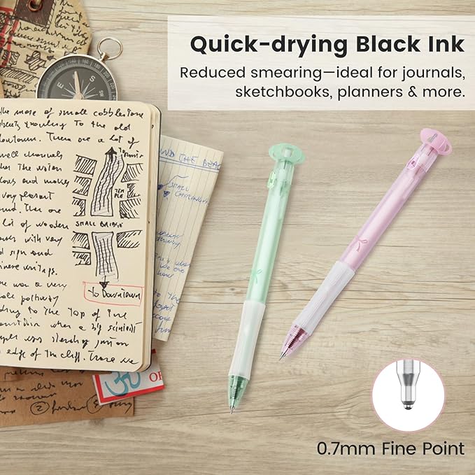9 Pcs Flower Gel Pens, Black Ink 0.7mm Fine Point, Aesthetic Cute Flower Design, Quick Dry & Smooth Writing Retractable Pens for Journaling, School, Office Supplies, Gifts for Women