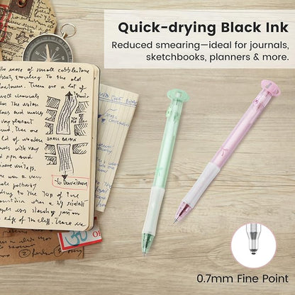 9 Pcs Flower Gel Pens, Black Ink 0.7mm Fine Point, Aesthetic Cute Flower Design, Quick Dry & Smooth Writing Retractable Pens for Journaling, School, Office Supplies, Gifts for Women