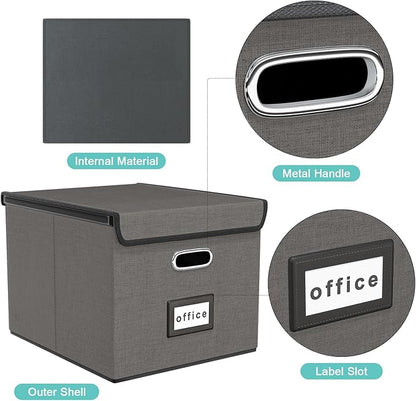 Huolewa Portable File Organizer Box with Lid, Stylish Filing Box Organizer Cabinet For Hanging File Folders, Universal Hanging Filing & Storage Boxes with Plastic Slides for Office/Decor/Home
