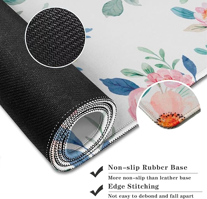 Watercolor Pink Flower Patterns Desk Mat, Large Gaming Mouse Pad Non-Slip Rubber Base with Stitched Edges, Waterproof Protection for PC Laptop Home Office Desk Decor (31.5x11.8in)