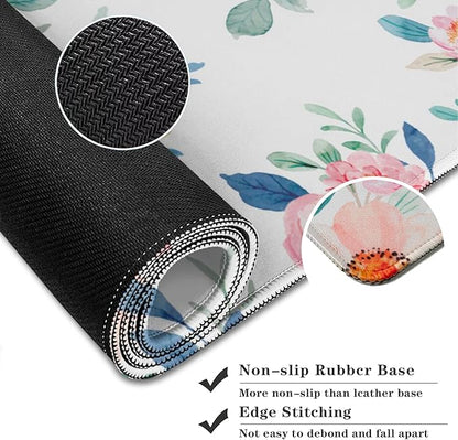 Watercolor Pink Flower Patterns Desk Mat, Large Gaming Mouse Pad Non-Slip Rubber Base with Stitched Edges, Waterproof Protection for PC Laptop Home Office Desk Decor (31.5x15.7in)