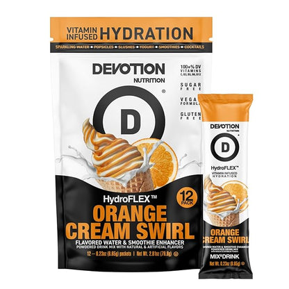 Devotion Nutrition HydroFLEX Water Flavoring Packets – Sugar-Free Hydration with Vitamins & Electrolytes – Dye-Free, Gluten-Free (Orange Cream Swirl) 12-Pack Drink Mix