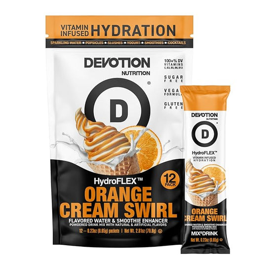 Devotion Nutrition HydroFLEX Water Flavoring Packets – Sugar-Free Hydration with Vitamins & Electrolytes – Dye-Free, Gluten-Free (Orange Cream Swirl) 12-Pack Drink Mix