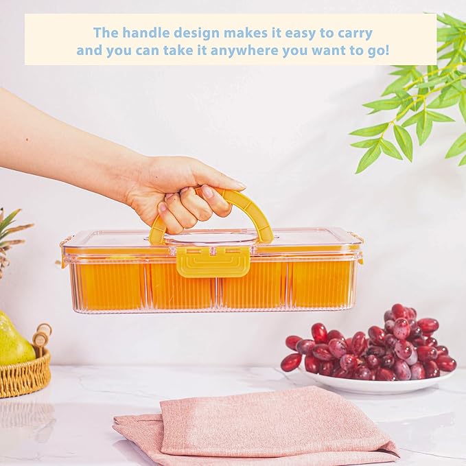 Patent Design Ribbed Snackle Box Container Divided Serving Tray with Lid and Handle -Charcuterie Container Portable Storage Organizer for Candy, Fruit, Beach, Picnics（1 pcs, Lake blue）