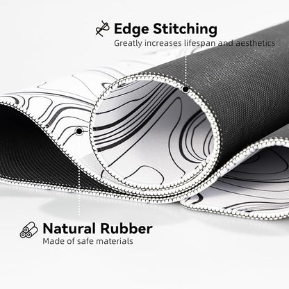 Waterproof Large Gaming Mouse Pad with Durable Stitched Edges, Non-Slip Rubber Base, Grainy Jacquard Mouse Mat Desk Pad for Home Office Gaming, 31.5''x11.8''x0.12'', Topographic Map White