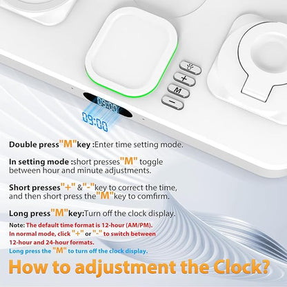 30W Charging Station for Apple Products, Foldable Wireless Charger with Clock Display&7 Color Light, Wired Charging for iPad/Tablet Charging Station for iPhone16, for Apple Watch10 for AirPods4(Cream