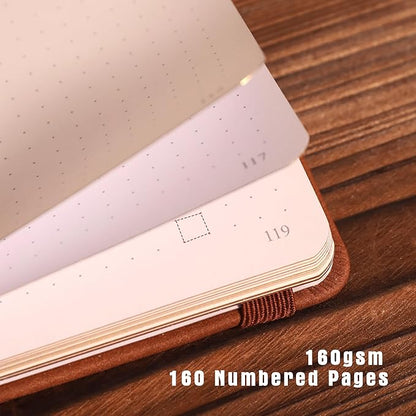 TIEFOSSI Dotted Journal Notebook, Dot Grid Notebook for Women Men, Hardcover PU Leather Journal, 160 GSM Thick Paper, 160 Numbered Pages with Gold Edges, 8 x 8 Square Diary